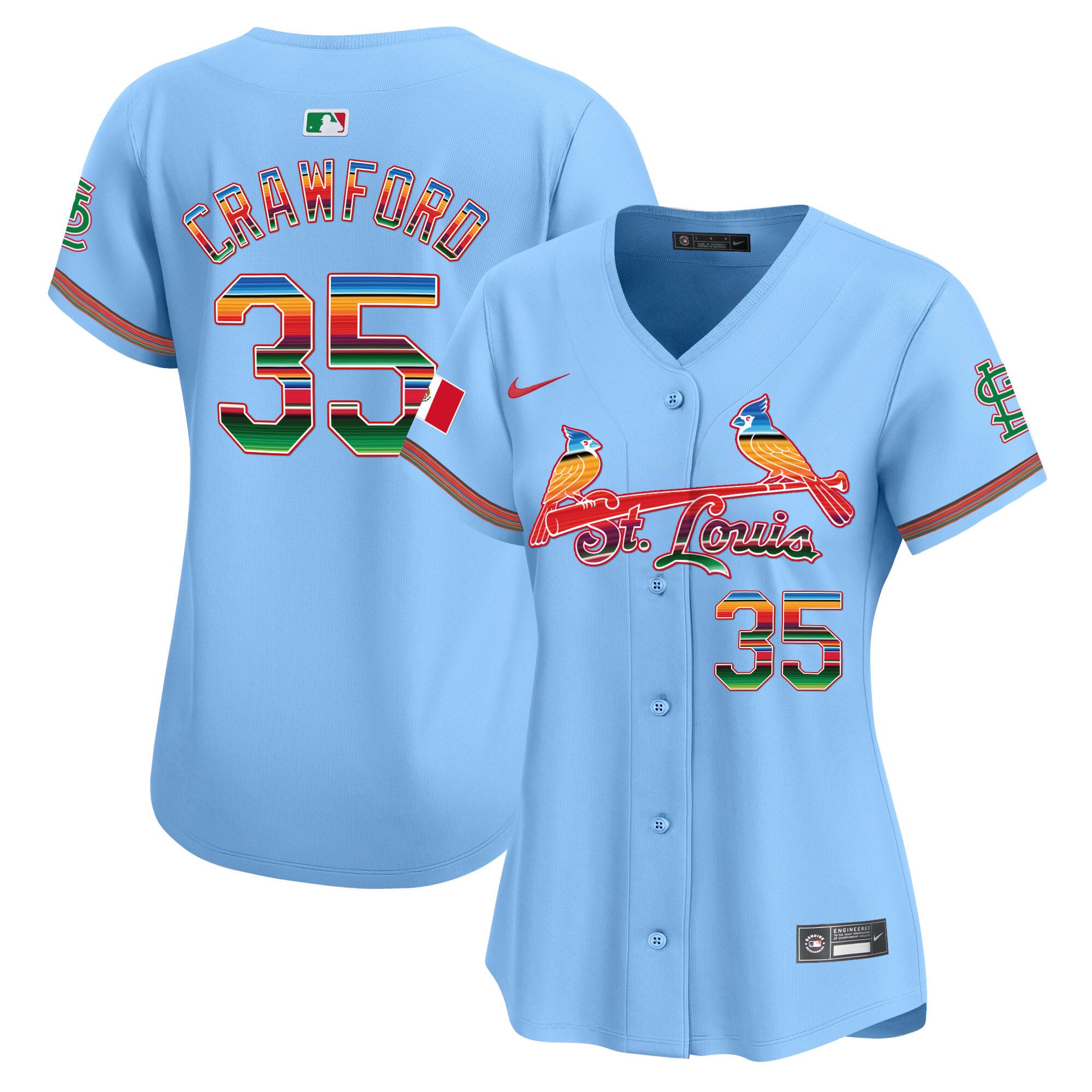 Women's St. Louis Cardinals Mexico Vapor Premier Limited Jersey - All Stitched - Light Blue, Brandon Crawford
