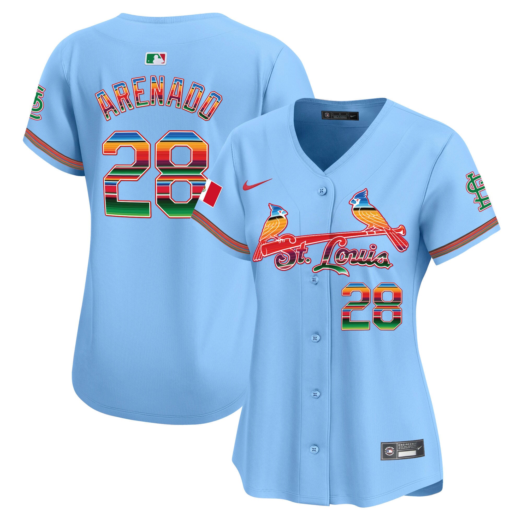 Women's St. Louis Cardinals Mexico Vapor Premier Limited Jersey - All Stitched - Light Blue, Nolan Arenado