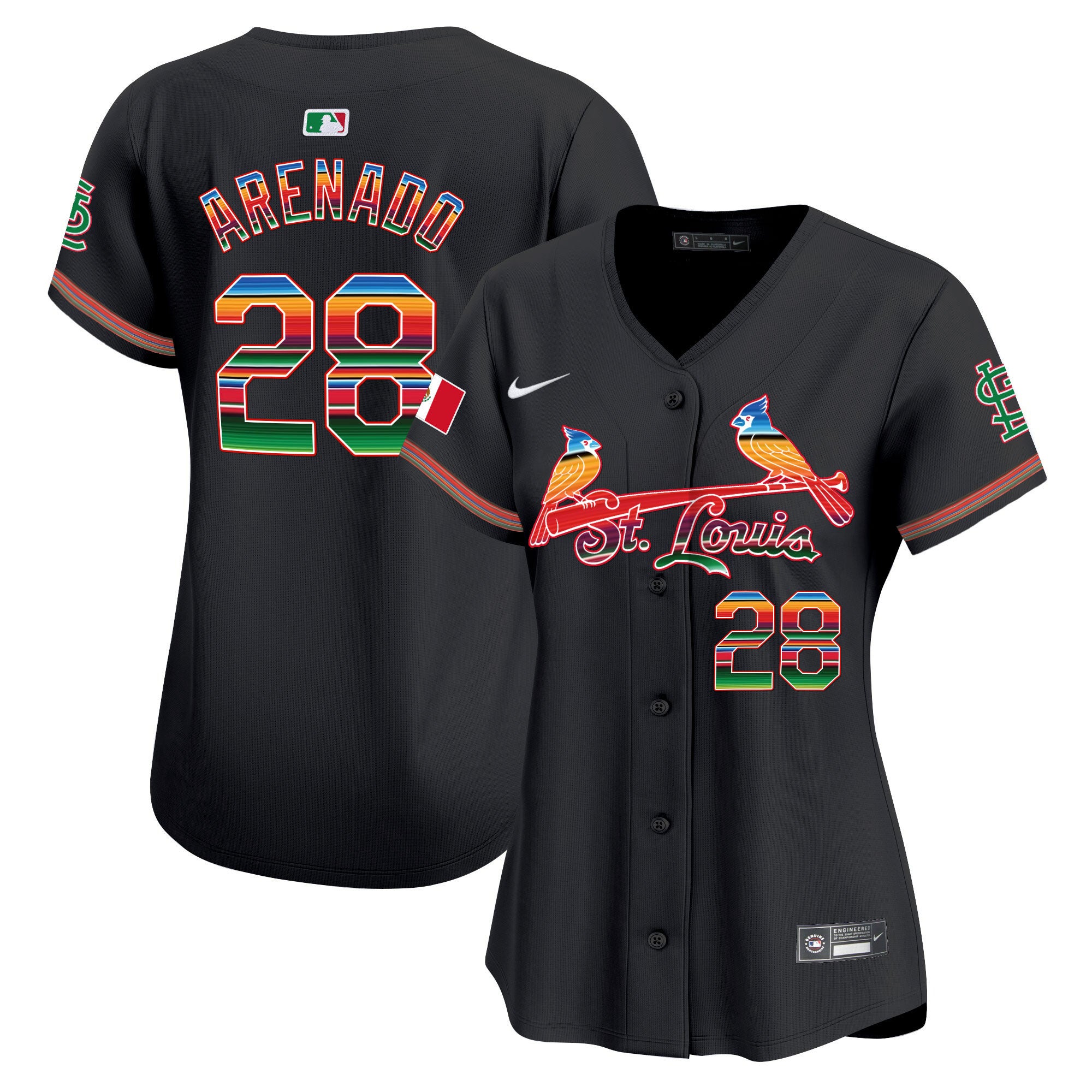 Women's St. Louis Cardinals Mexico Vapor Premier Limited Jersey - All Stitched - Black, Nolan Arenado