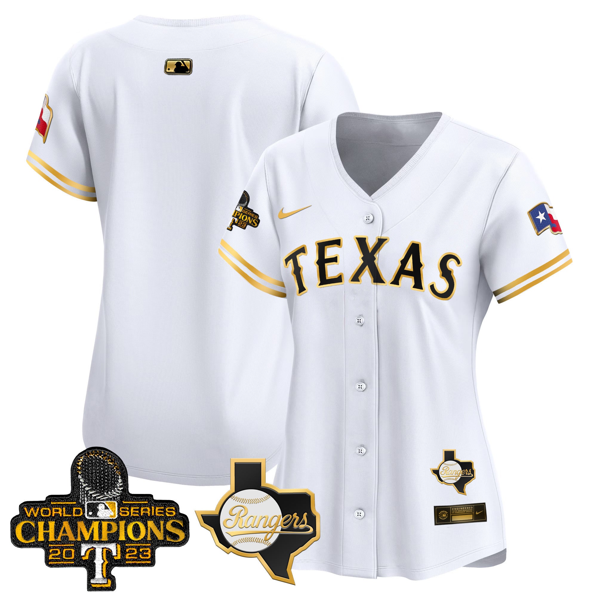 Women's Texas Rangers World Series Champions Vapor Premier Limited Jersey V2 - All Stitched - White Gold, Team