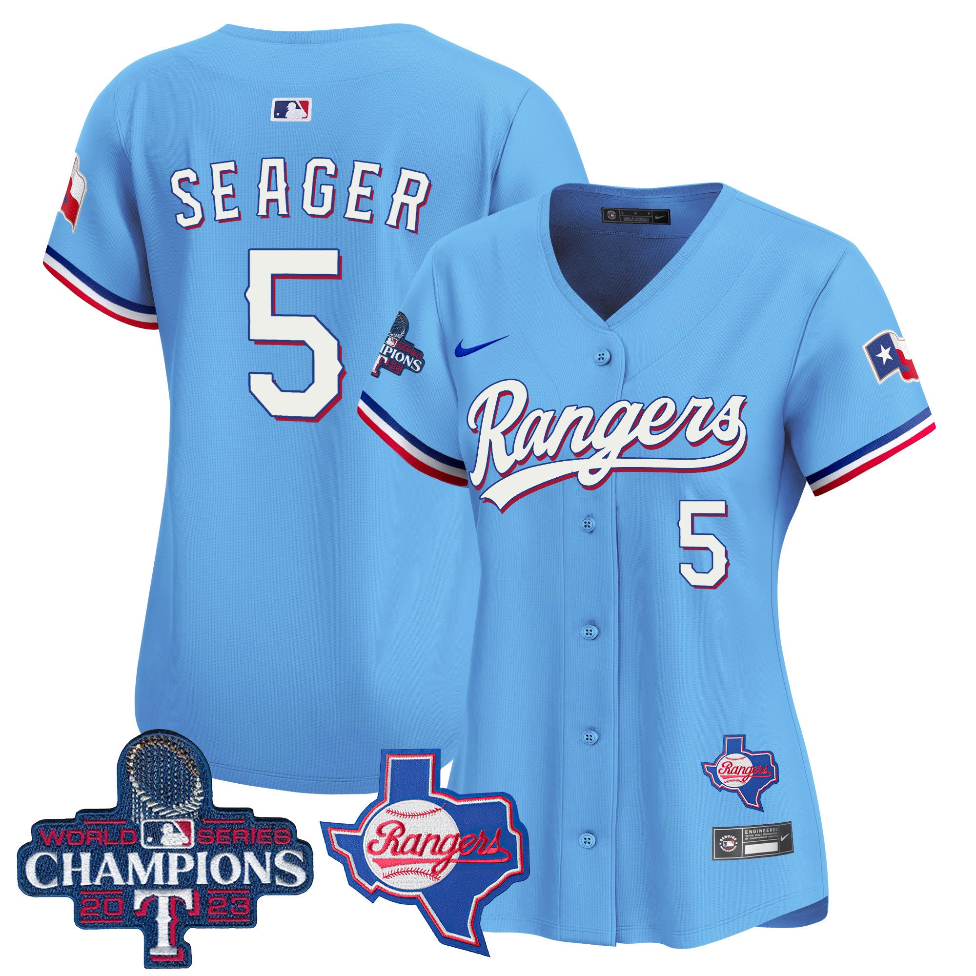 Women's Texas Rangers World Series Champions Vapor Premier Limited Jersey V2 - All Stitched - Blue, Corey Seager