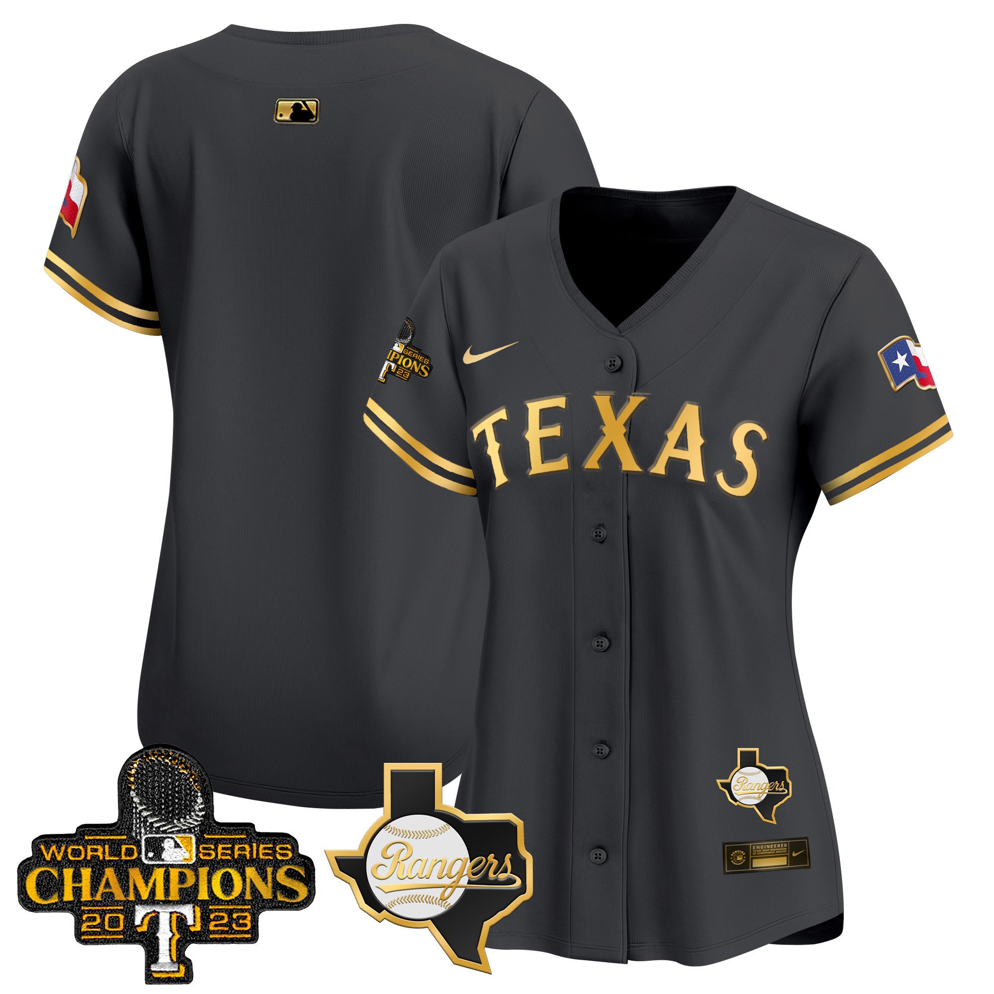 Women's Texas Rangers World Series Champions Vapor Premier Limited Jersey V2 - All Stitched - Black Gold, Team