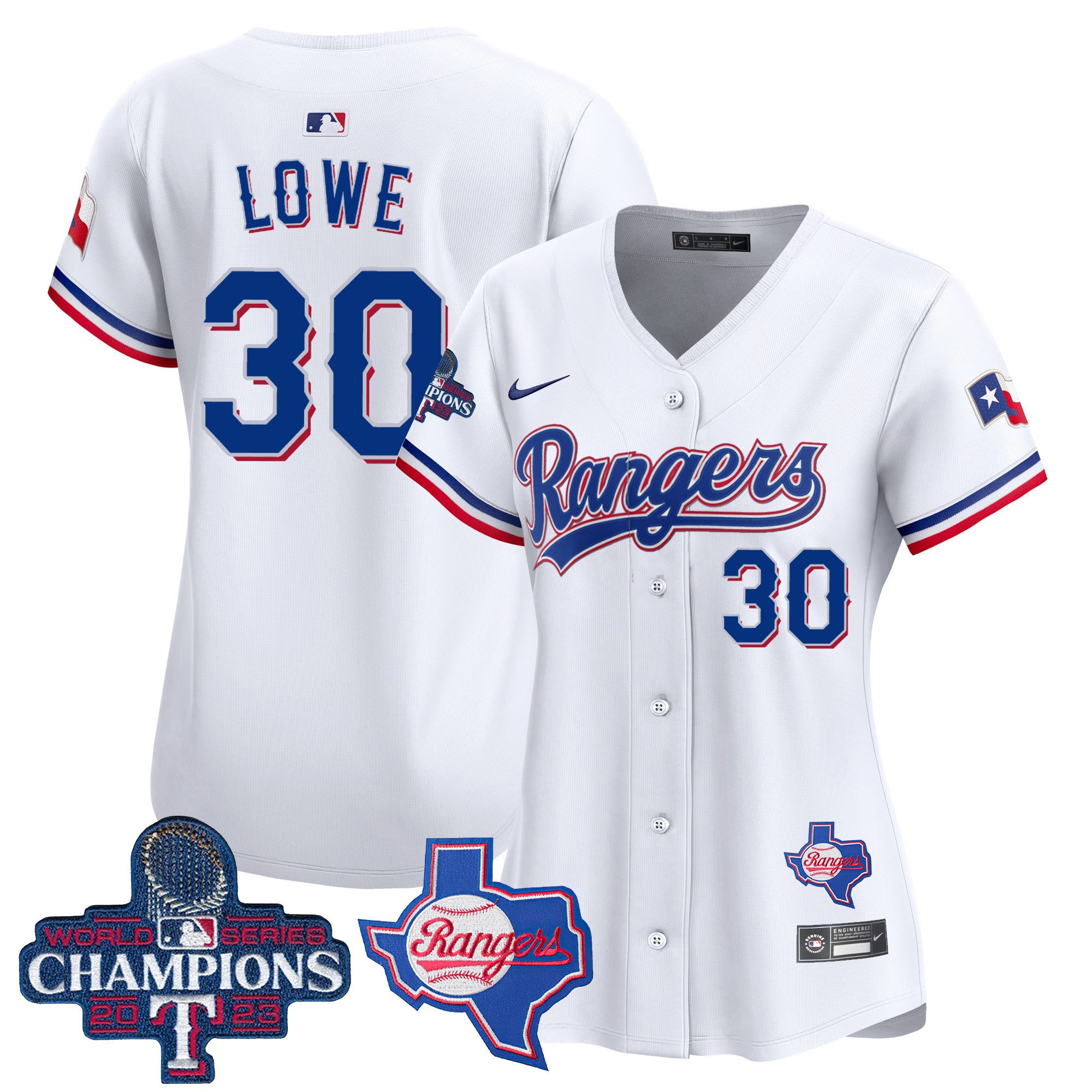 Women's Texas Rangers World Series Champions Vapor Premier Limited Jersey V2 - All Stitched - White, Nathaniel Lowe