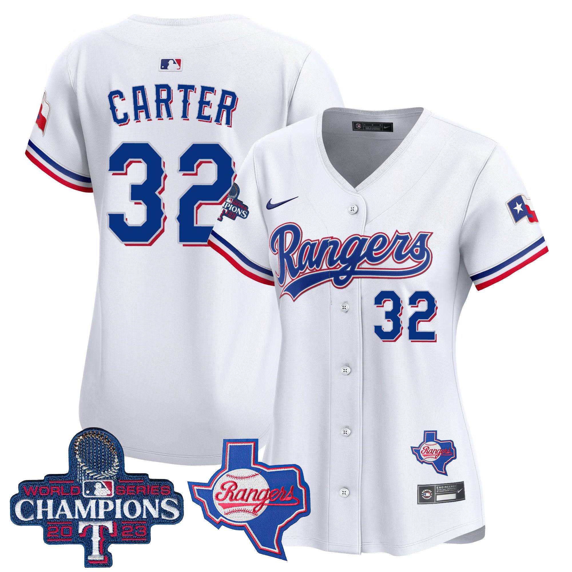 Women's Texas Rangers World Series Champions Vapor Premier Limited Jersey V2 - All Stitched - White, Evan Carter