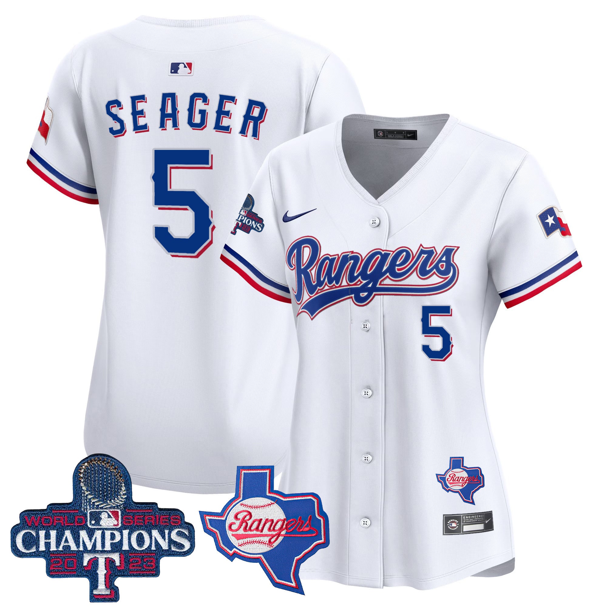 Women's Texas Rangers World Series Champions Vapor Premier Limited Jersey V2 - All Stitched - White, Corey Seager