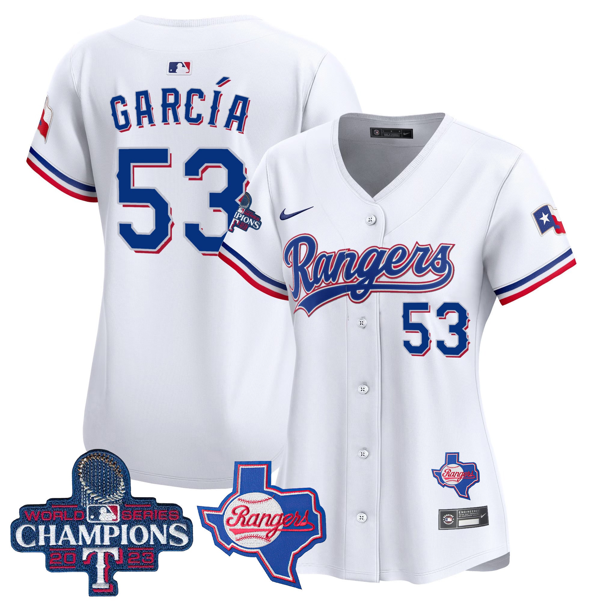 Women's Texas Rangers World Series Champions Vapor Premier Limited Jersey V2 - All Stitched - White, Adolis Garcia