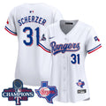 Women's Texas Rangers World Series Champions Vapor Premier Limited Jersey V2 - All Stitched - White, Max Scherzer