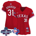 Women's Texas Rangers World Series Champions Vapor Premier Limited Jersey V2 - All Stitched - Red, Max Scherzer