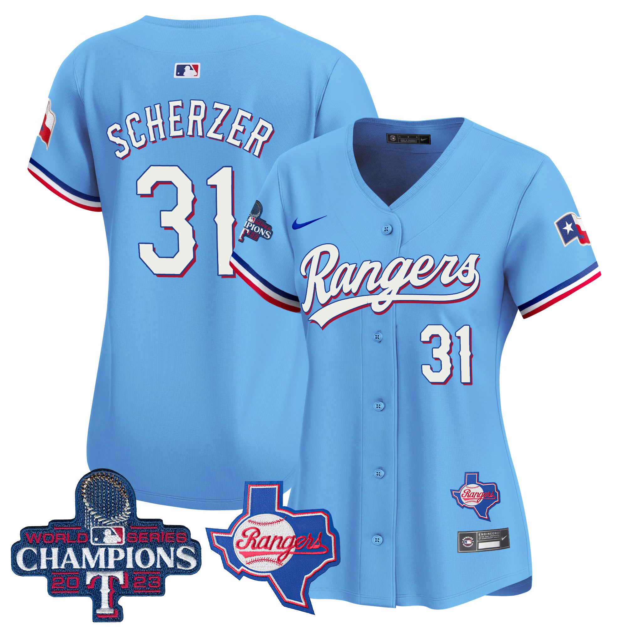 Women's Texas Rangers World Series Champions Vapor Premier Limited Jersey V2 - All Stitched - Blue, Max Scherzer