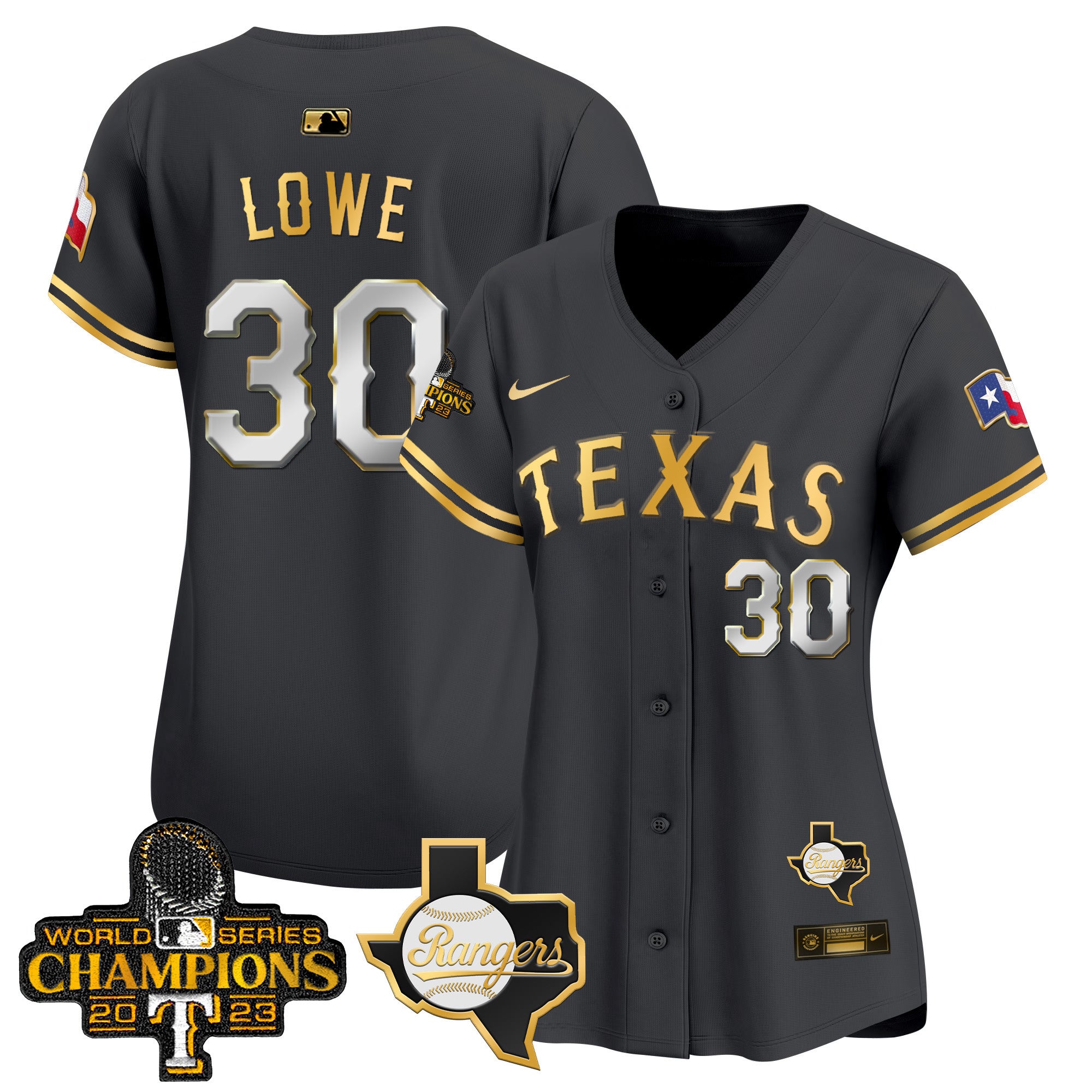Women's Texas Rangers World Series Champions Vapor Premier Limited Jersey V2 - All Stitched - Black Gold, Nathaniel Lowe