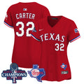 Women's Texas Rangers World Series Champions Vapor Premier Limited Jersey V2 - All Stitched - Red, Evan Carter