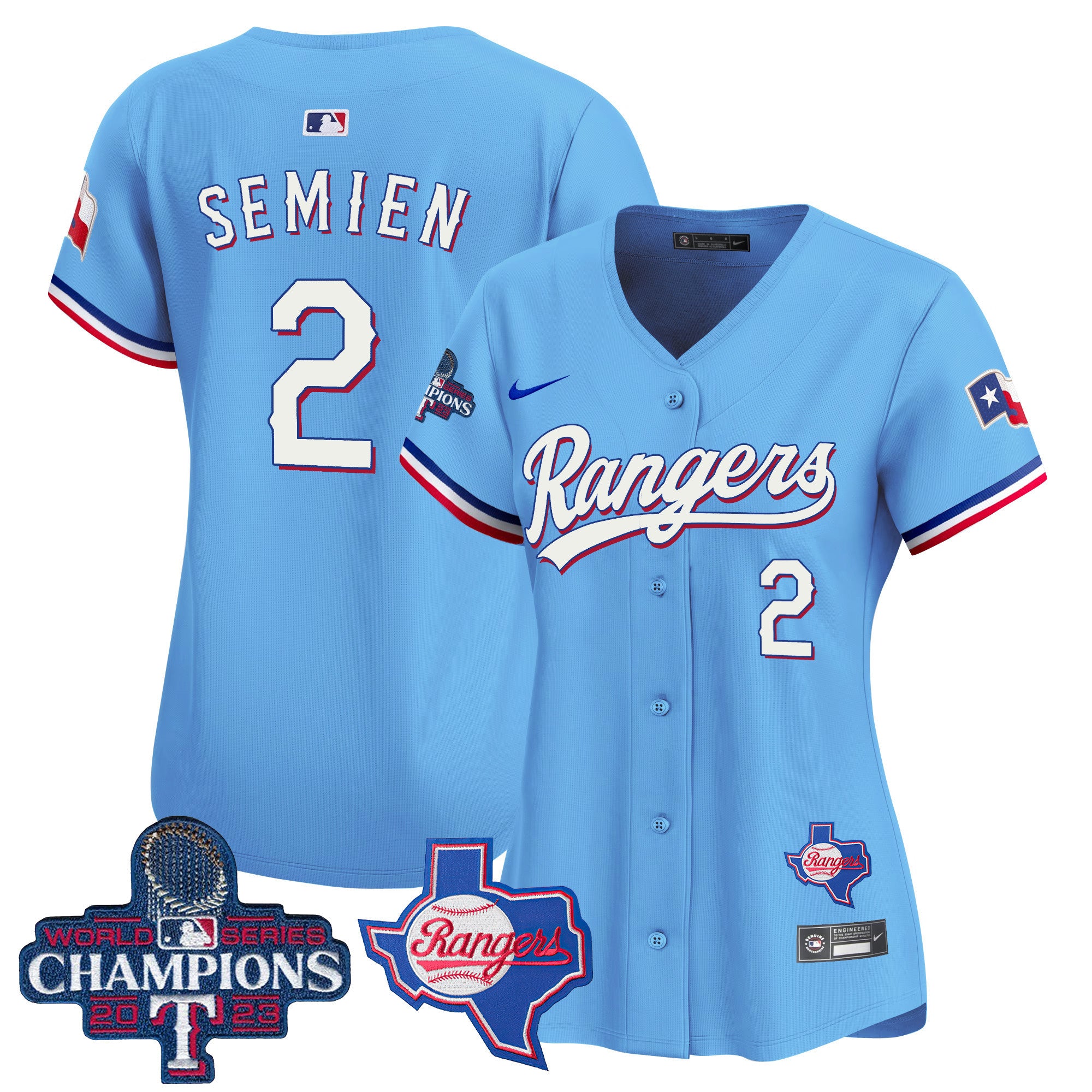 Women's Texas Rangers World Series Champions Vapor Premier Limited Jersey V2 - All Stitched - Blue, Marcus Semien