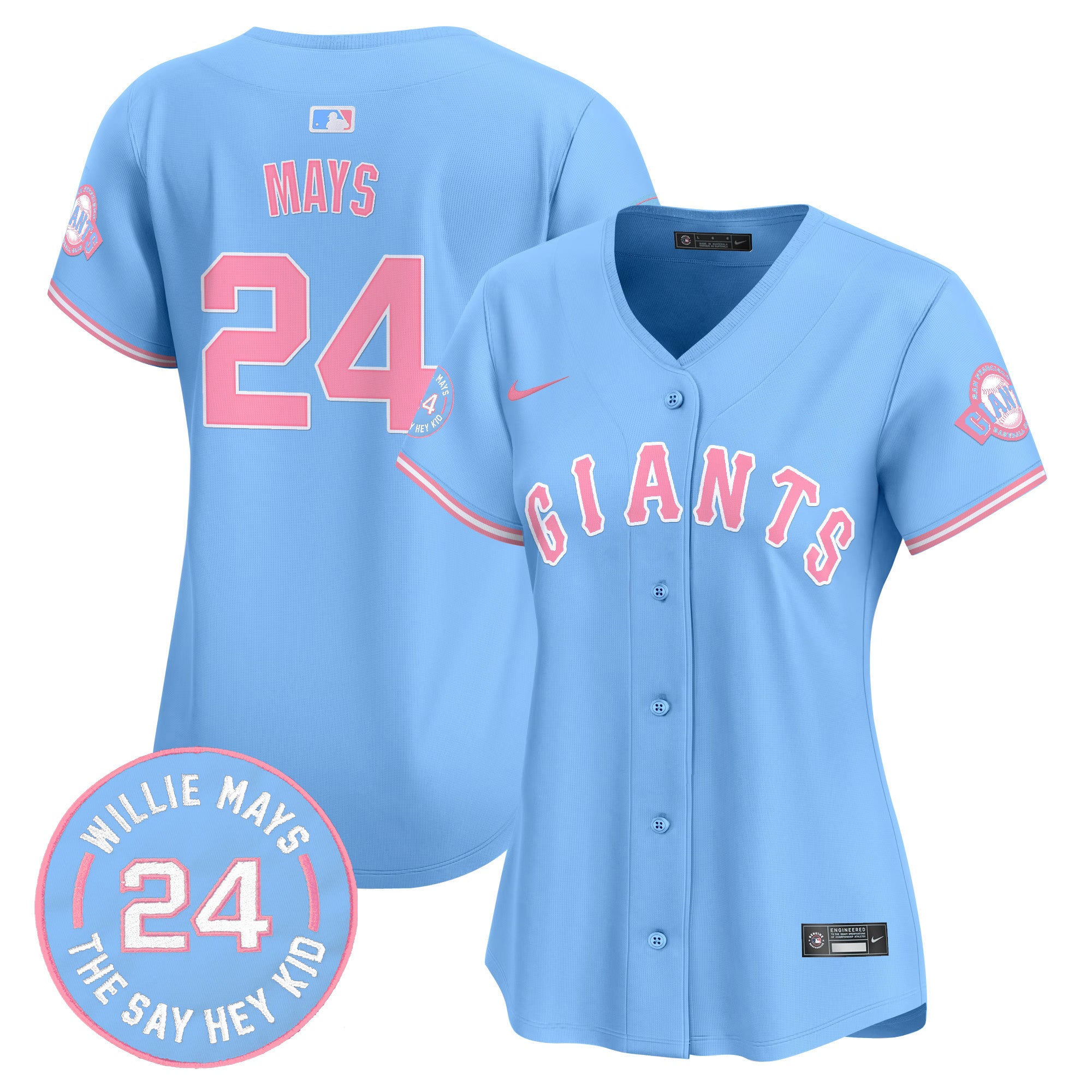 Women's Unisex San Francisco Giants Bubblegum Pink Vapor Premier Limited Jersey - All Stitched - Light Blue, Willie Mays