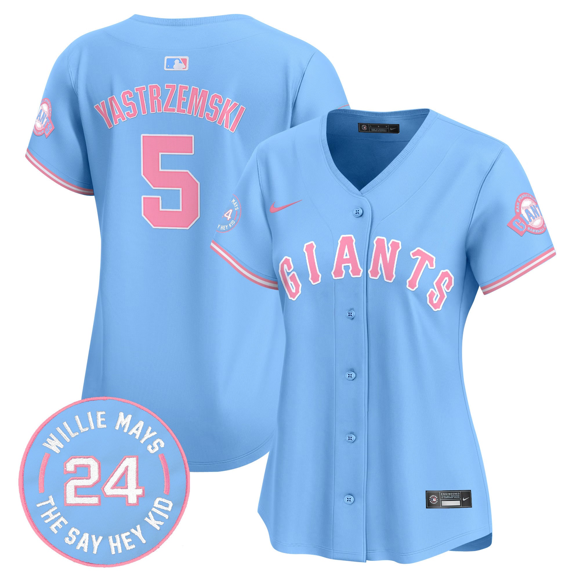 Women's Unisex San Francisco Giants Bubblegum Pink Vapor Premier Limited Jersey - All Stitched - Light Blue, Mike Yastrzemski