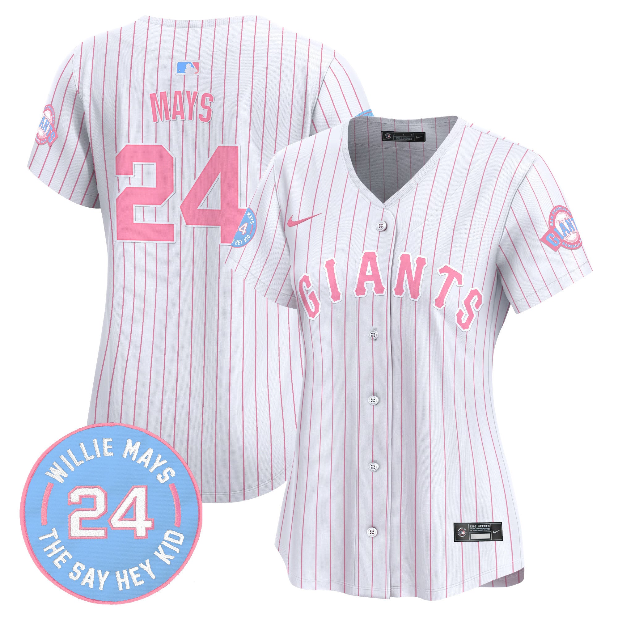 Women's Unisex San Francisco Giants Bubblegum Pink Vapor Premier Limited Jersey - All Stitched - Pinstripe, Willie Mays