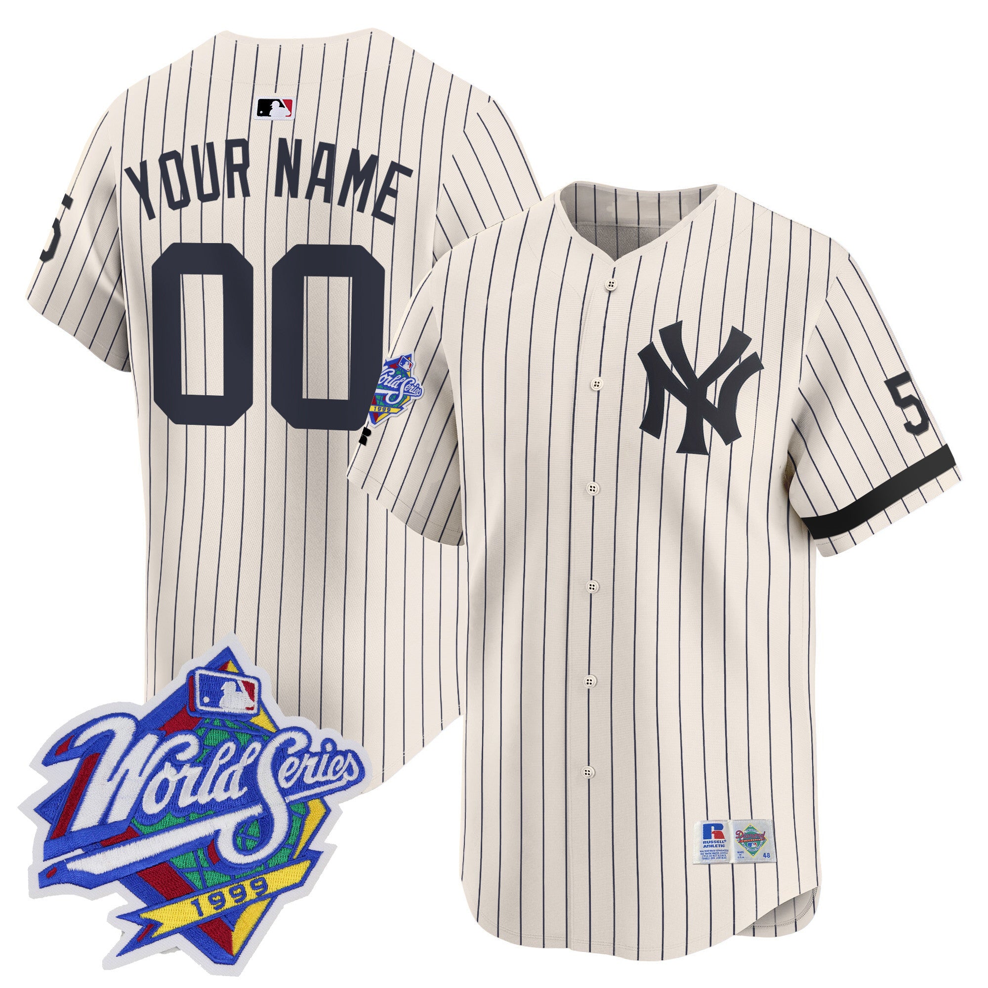 Yankees 1999 Throwback Joe DiMaggio Patch Vapor Premier Limited Custom Jersey - All Stitched - Men, Cream Pinstripe