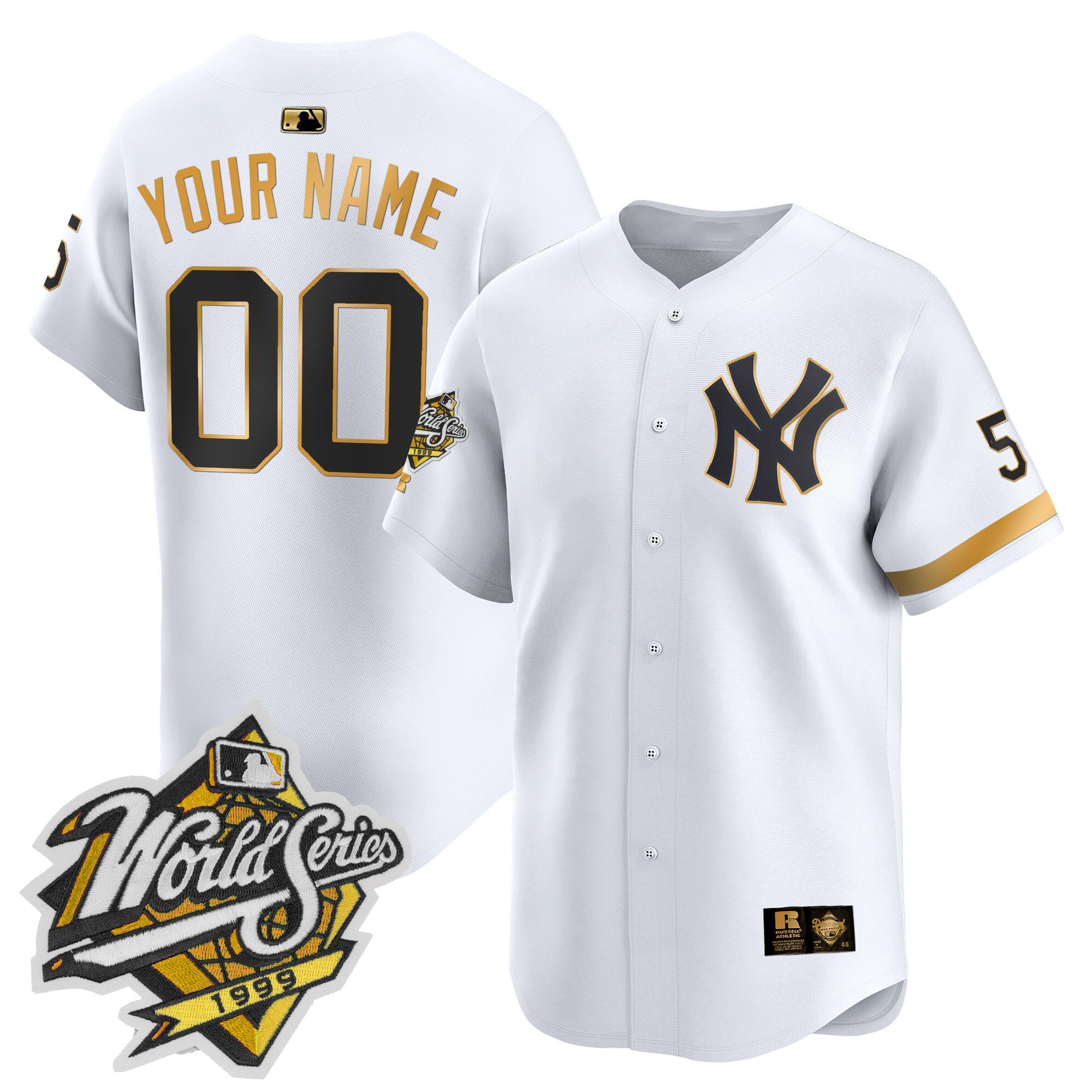 Yankees 1999 Throwback Joe DiMaggio Patch Vapor Premier Limited Custom Jersey - All Stitched - Men, White Gold
