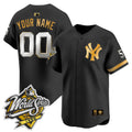 Yankees 1999 Throwback Joe DiMaggio Patch Vapor Premier Limited Custom Jersey - All Stitched - Youth, Black Gold