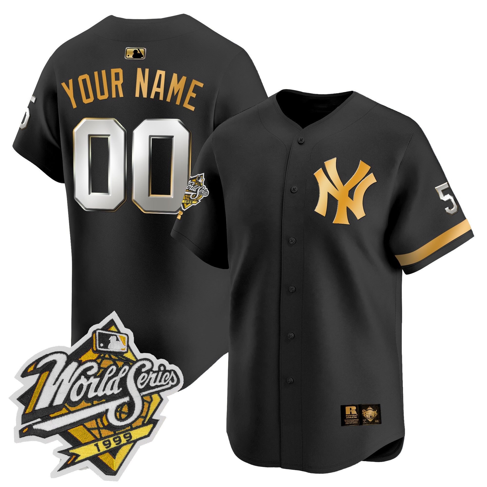 Yankees 1999 Throwback Joe DiMaggio Patch Vapor Premier Limited Custom Jersey - All Stitched - Youth, Black Gold