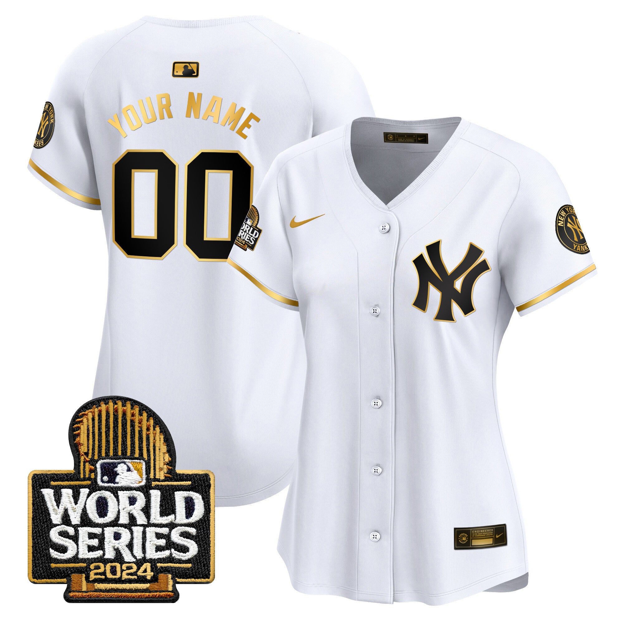 Yankees 2024 World Series Vapor Premier Limited Custom Jersey - All Stitched - Women, White Gold