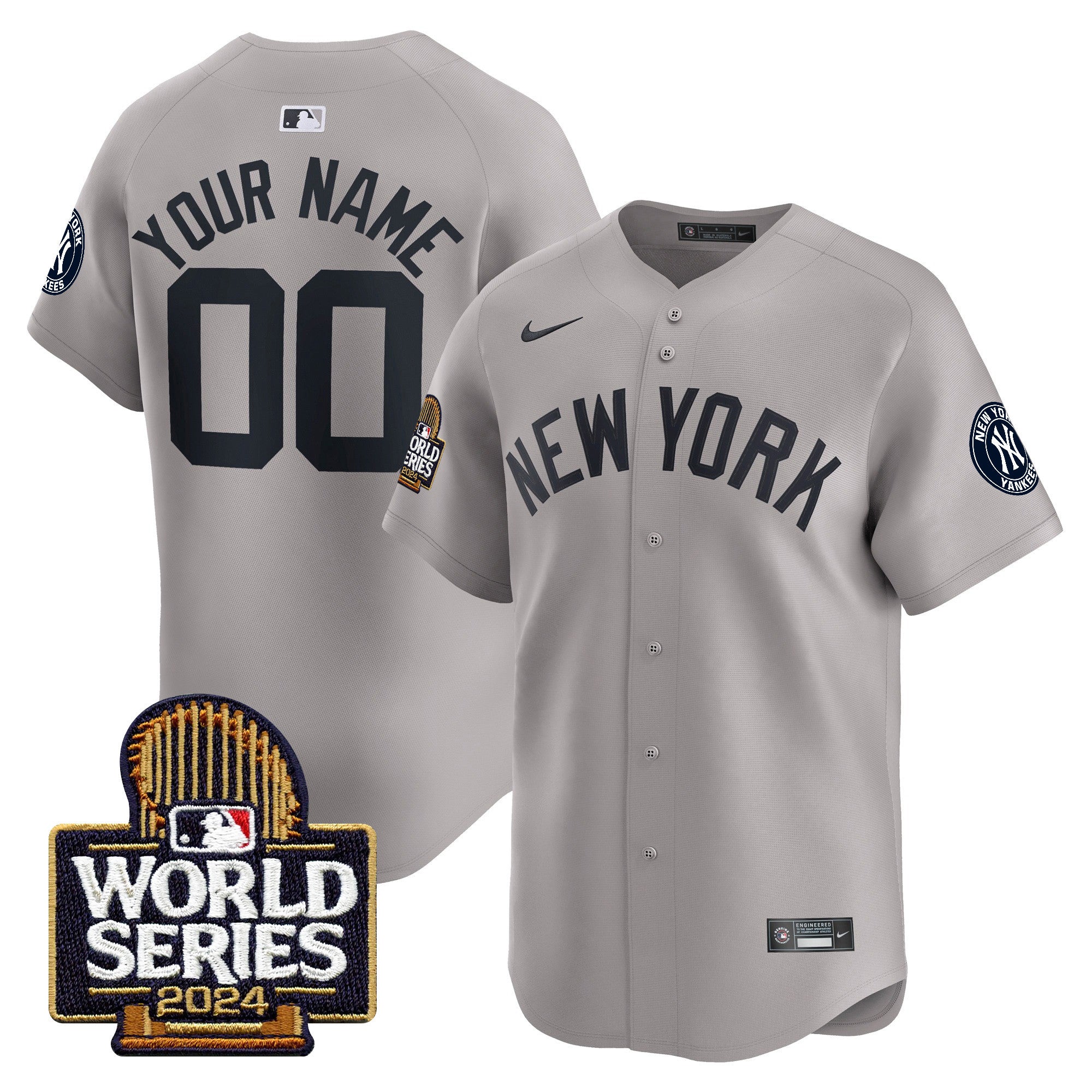 Yankees 2024 World Series Vapor Premier Limited Custom Jersey - All Stitched - Men, Gray