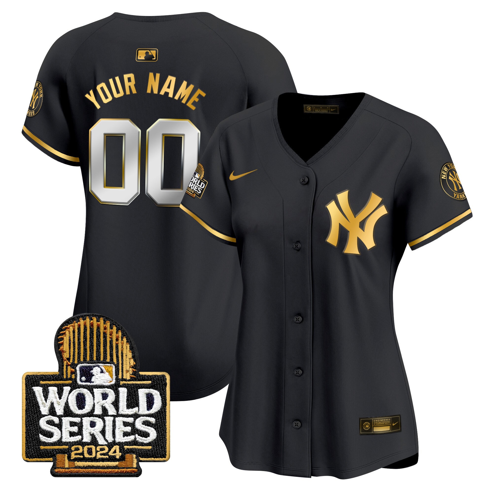 Yankees 2024 World Series Vapor Premier Limited Custom Jersey - All Stitched - Women, Black Gold