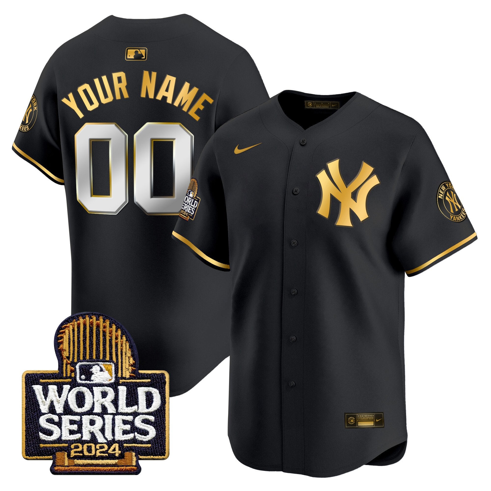 Yankees 2024 World Series Vapor Premier Limited Custom Jersey - All Stitched - Men, Black Gold
