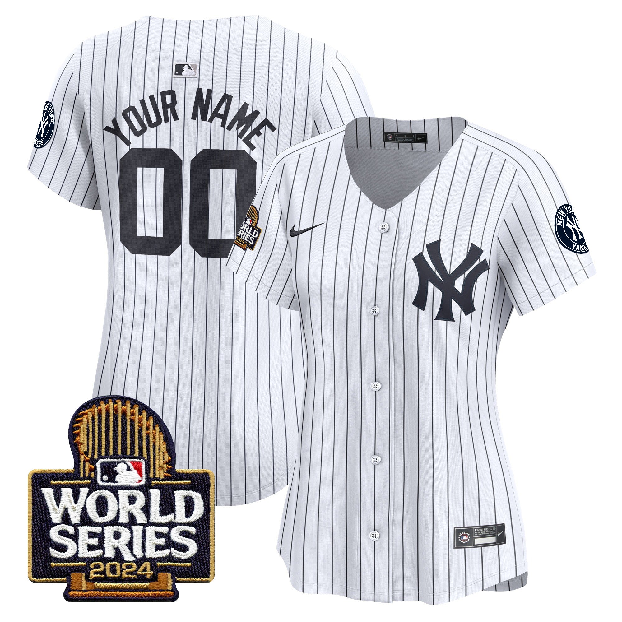 Yankees 2024 World Series Vapor Premier Limited Custom Jersey - All Stitched - Women, White
