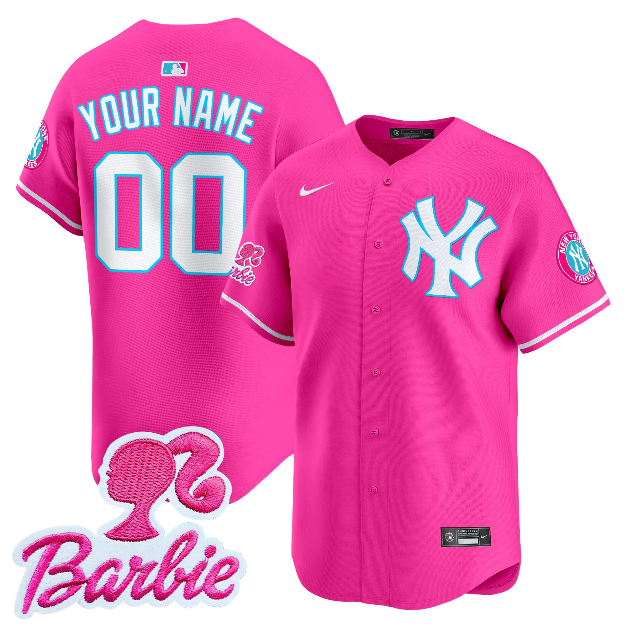 Yankees Barbie Patch Vapor Premier Limited Custom Jersey - All Stitched - Men, Pink