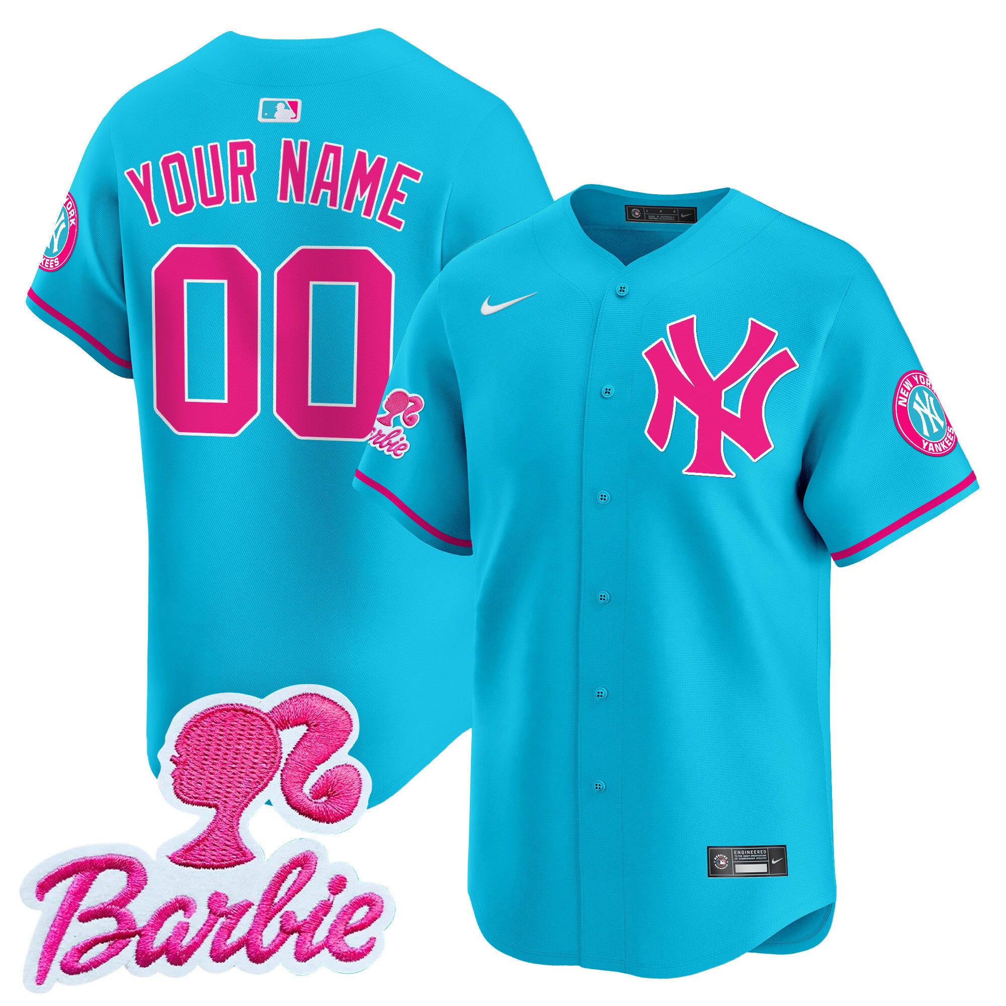 Yankees Barbie Patch Vapor Premier Limited Custom Jersey - All Stitched - Men, Light Blue