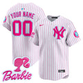 Yankees Barbie Patch Vapor Premier Limited Custom Jersey - All Stitched - Youth, Pink Stripe