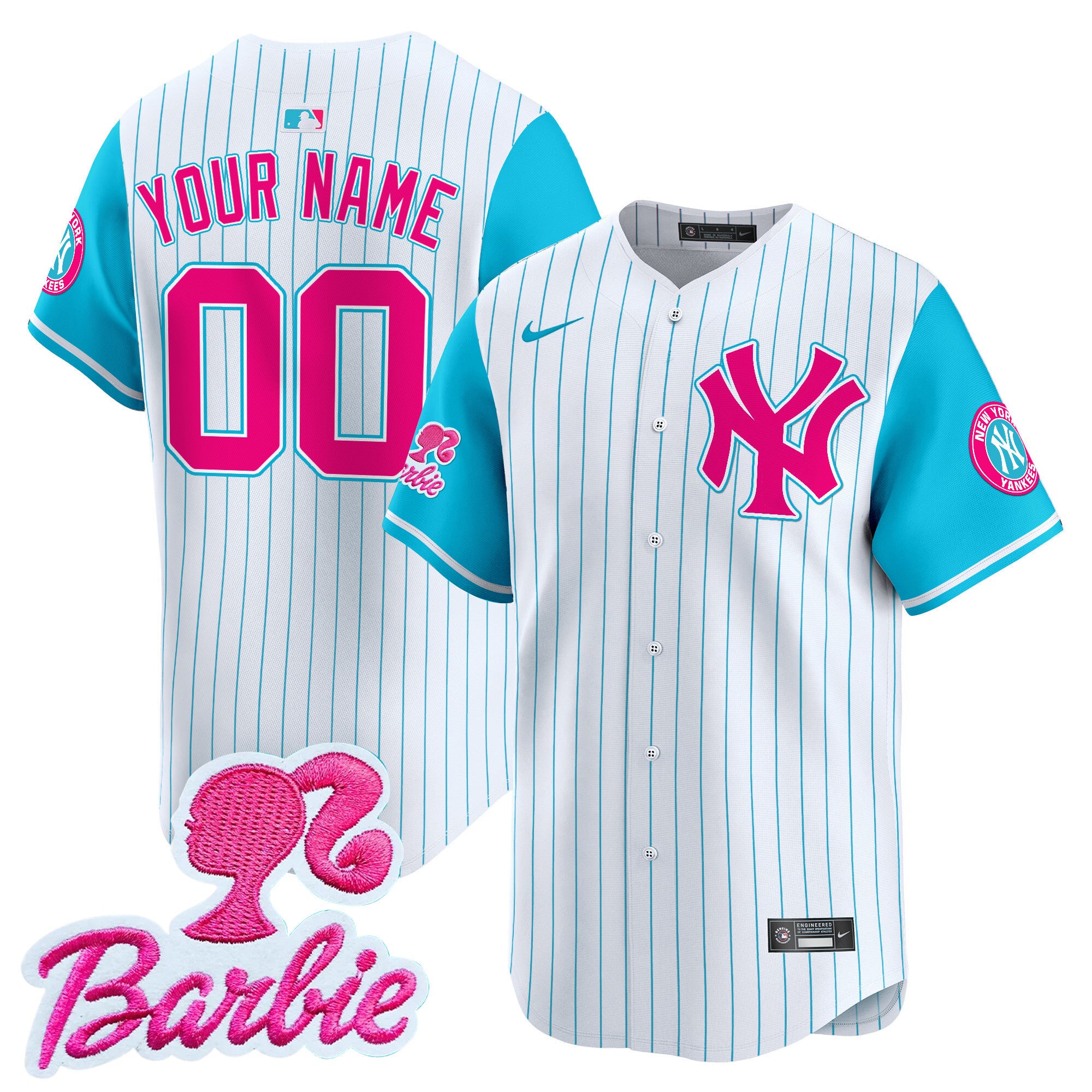 Yankees Barbie Patch Vapor Premier Limited Custom Jersey - All Stitched - Men, Pinstripe