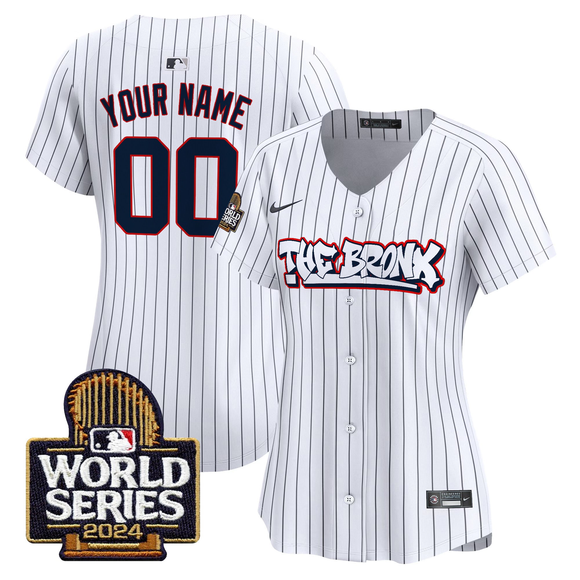 Yankees The Bronx 2024 World Series Vapor Premier Limited Custom Jersey - All Stitched - Women, Pinstripe