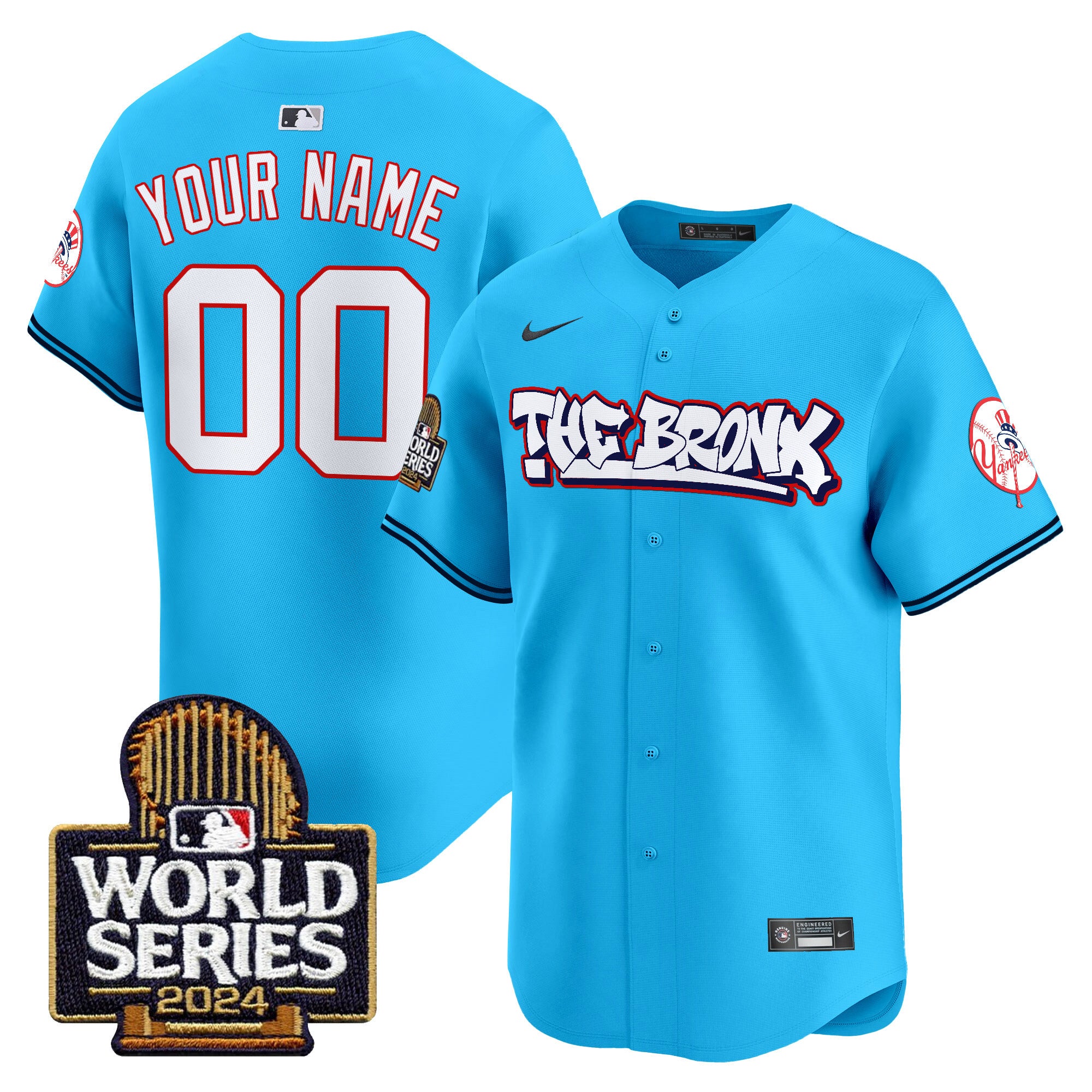 Yankees The Bronx 2024 World Series Vapor Premier Limited Custom Jersey - All Stitched - Men, Light Blue