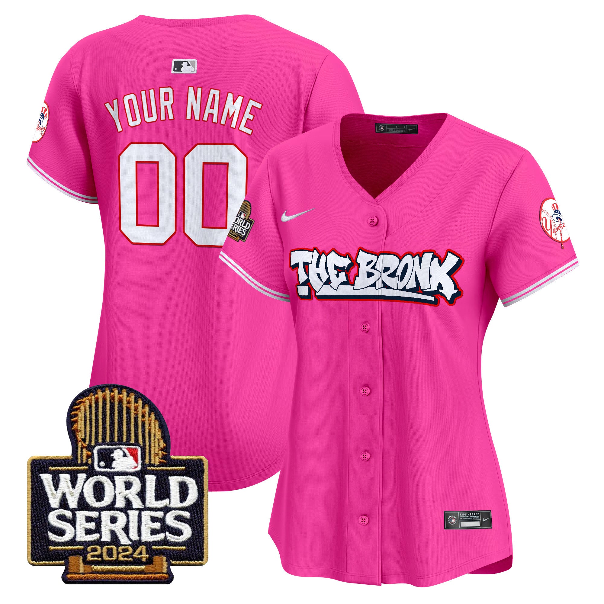 Yankees The Bronx 2024 World Series Vapor Premier Limited Custom Jersey - All Stitched - Women, Pink