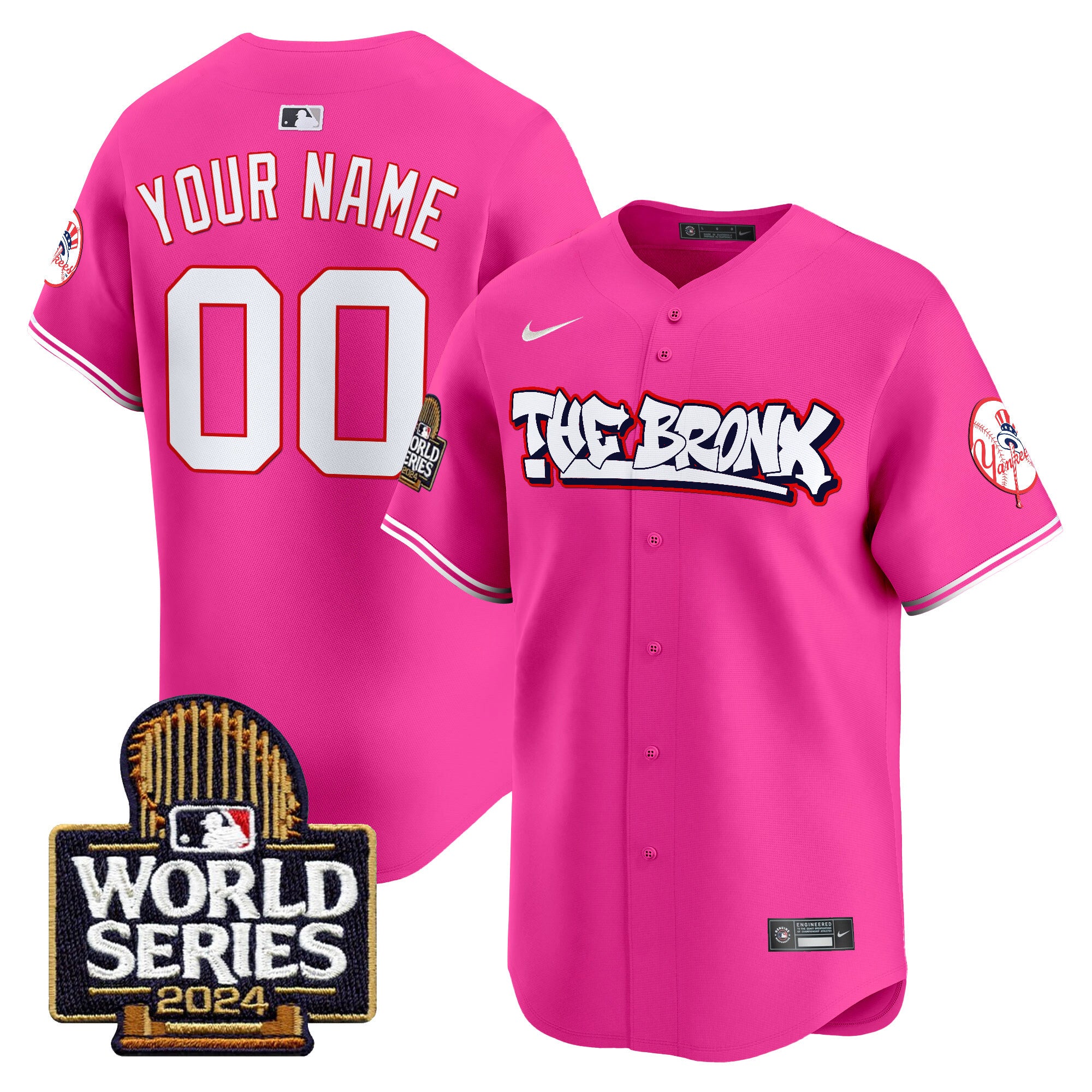 Yankees The Bronx 2024 World Series Vapor Premier Limited Custom Jersey - All Stitched - Men, Pink