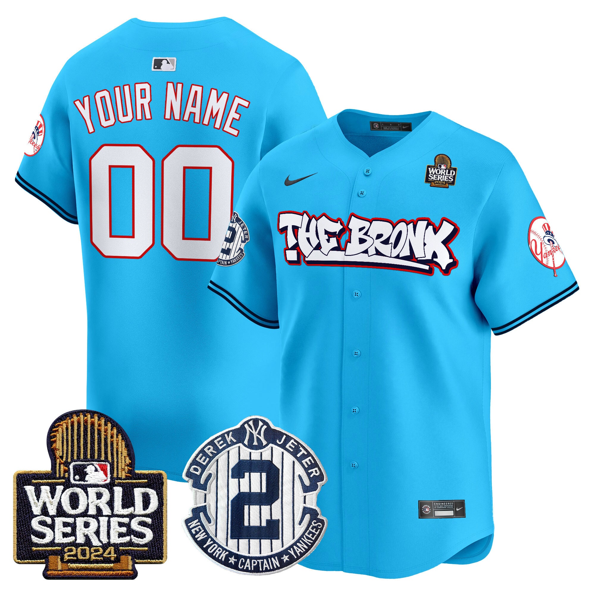 Yankees The Bronx 2024 World Series Vapor Premier Limited Custom Jersey V2 - All Stitched - Men, Light Blue