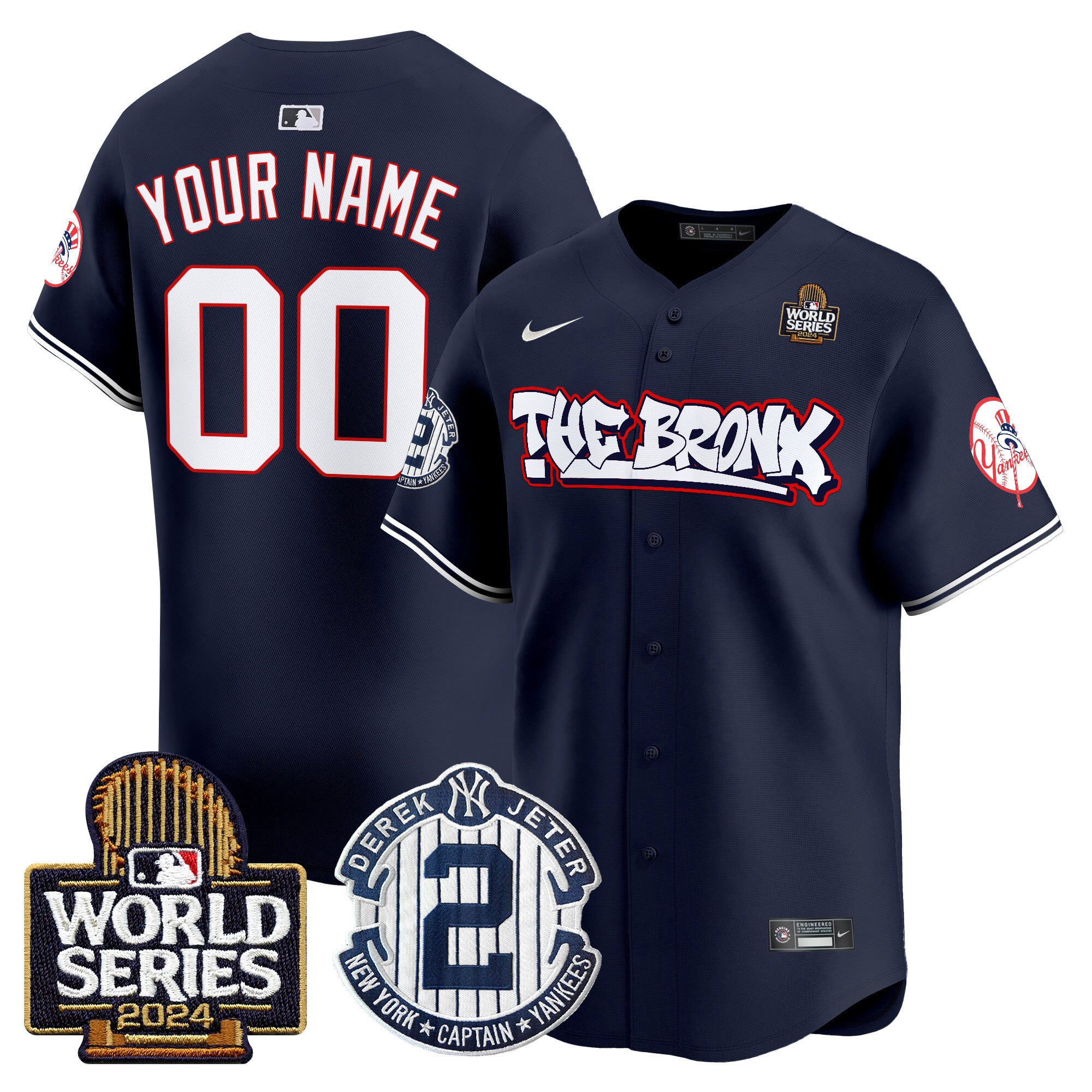 Yankees The Bronx 2024 World Series Vapor Premier Limited Custom Jersey V2 - All Stitched - Men, Navy