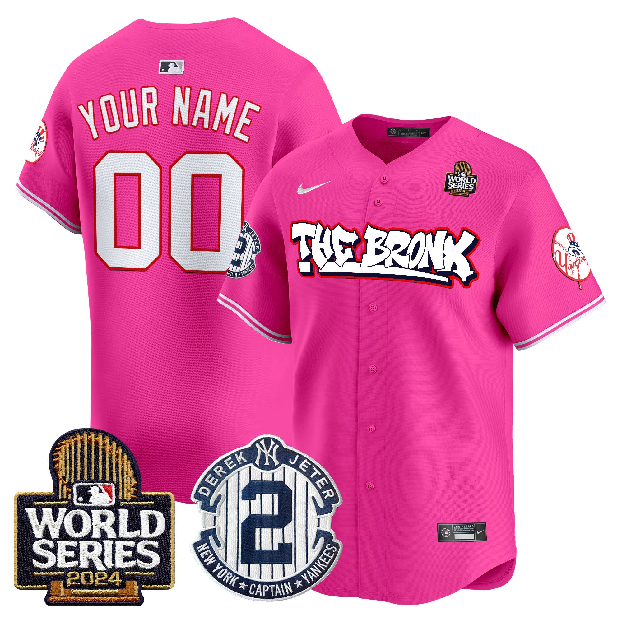 Yankees The Bronx 2024 World Series Vapor Premier Limited Custom Jersey V2 - All Stitched - Youth, Pink