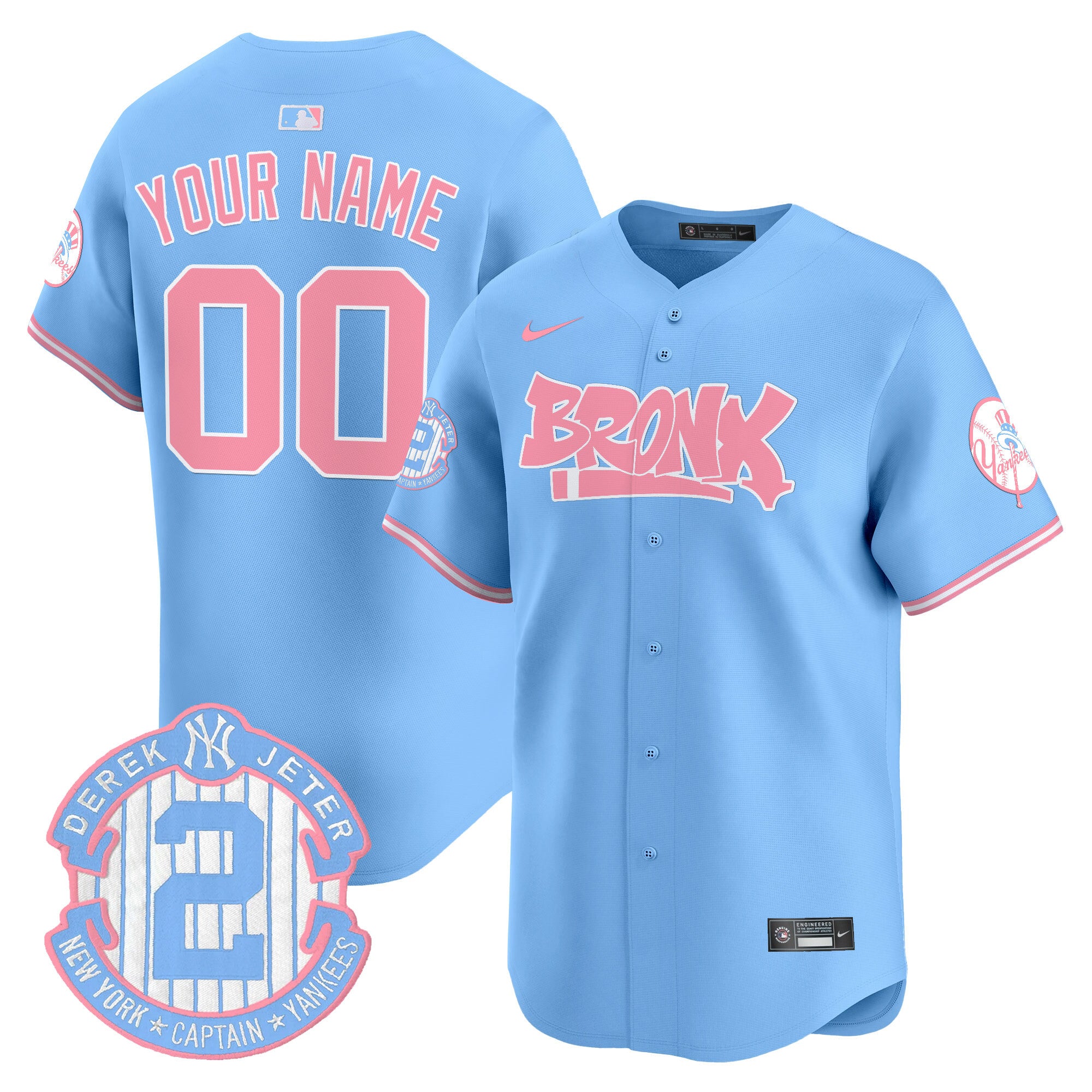 Yankees The Bronx Graffiti Bubblegum Pink Vapor Premier Limited Custom Jersey - All Stitched - Men, Light Blue