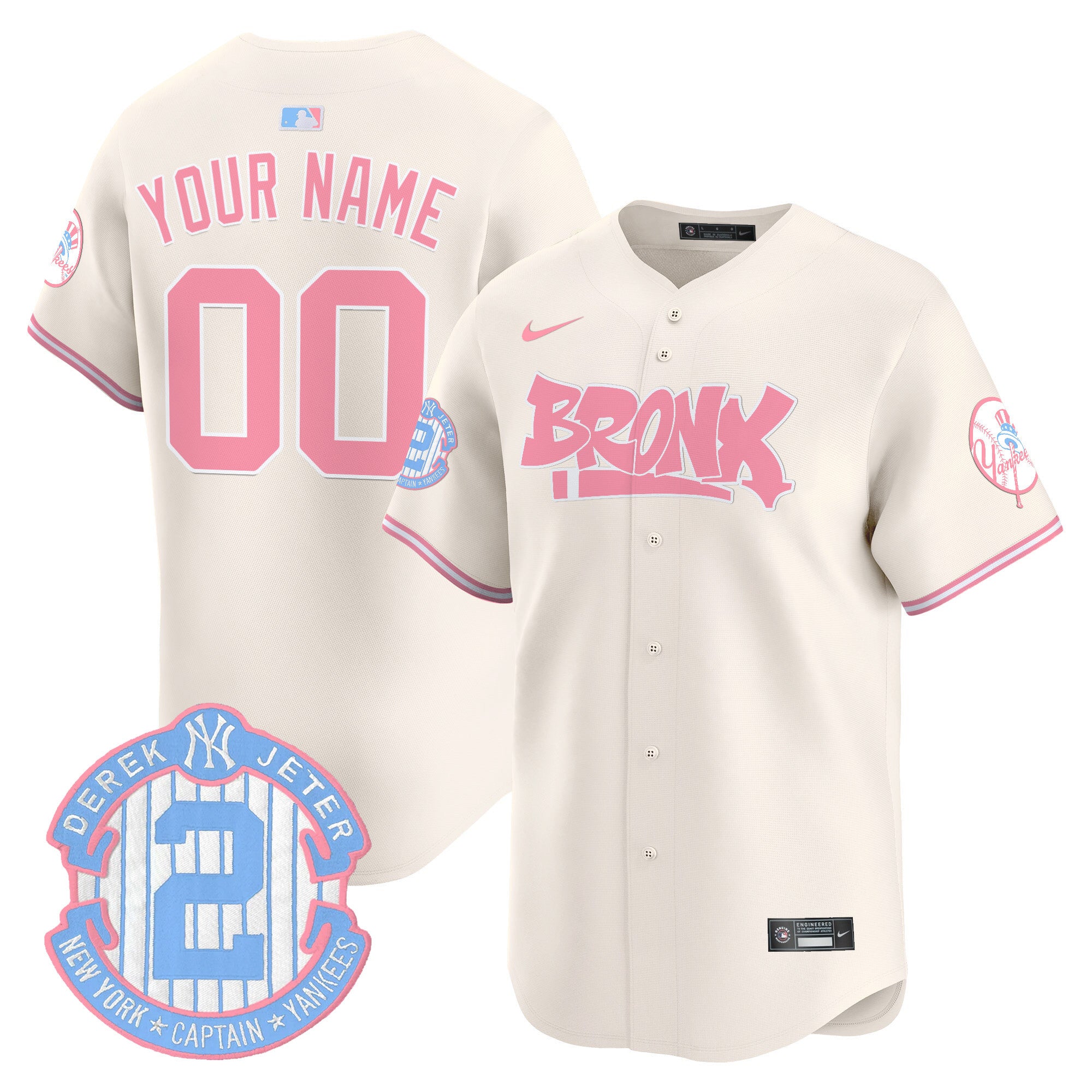 Yankees The Bronx Graffiti Bubblegum Pink Vapor Premier Limited Custom Jersey - All Stitched - Men, Cream