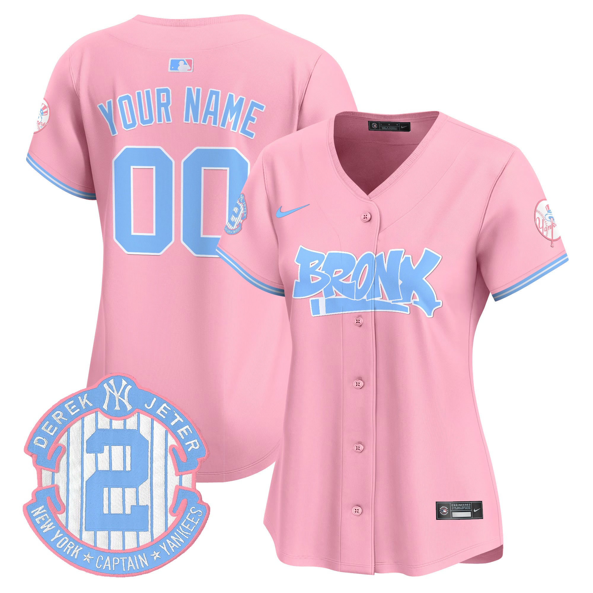 Yankees The Bronx Graffiti Bubblegum Pink Vapor Premier Limited Custom Jersey - All Stitched - Women, Pink