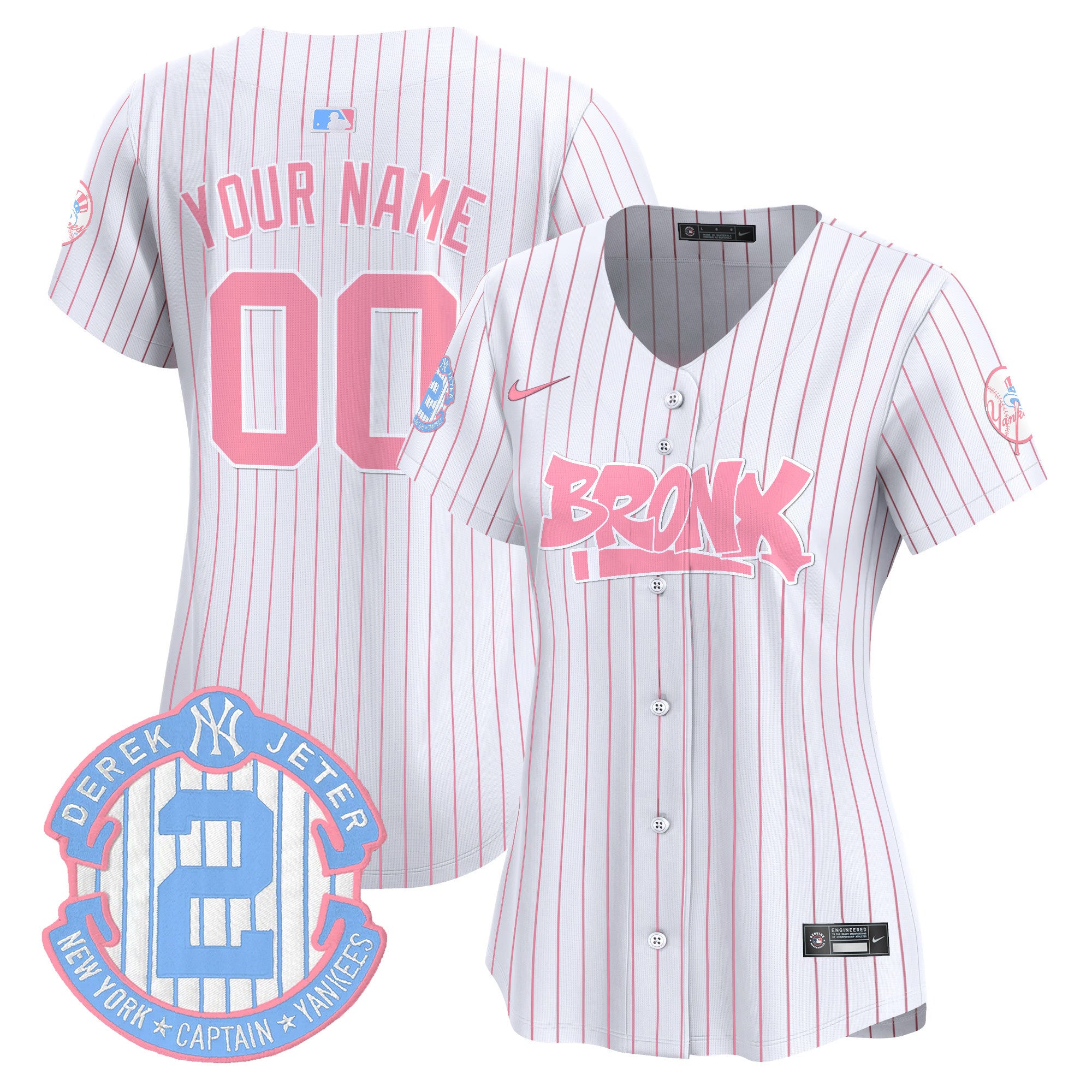 Yankees The Bronx Graffiti Bubblegum Pink Vapor Premier Limited Custom Jersey - All Stitched - Women, Pinstripe