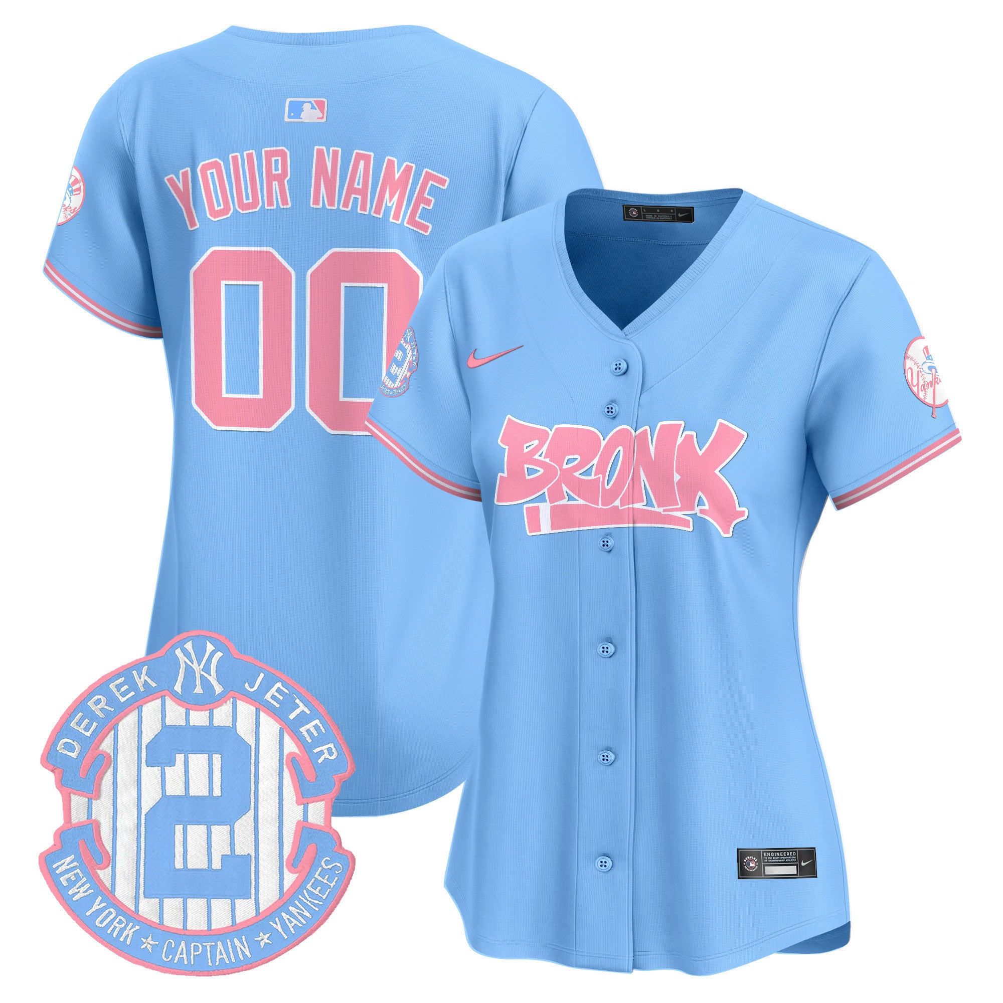 Yankees The Bronx Graffiti Bubblegum Pink Vapor Premier Limited Custom Jersey - All Stitched - Women, Light Blue