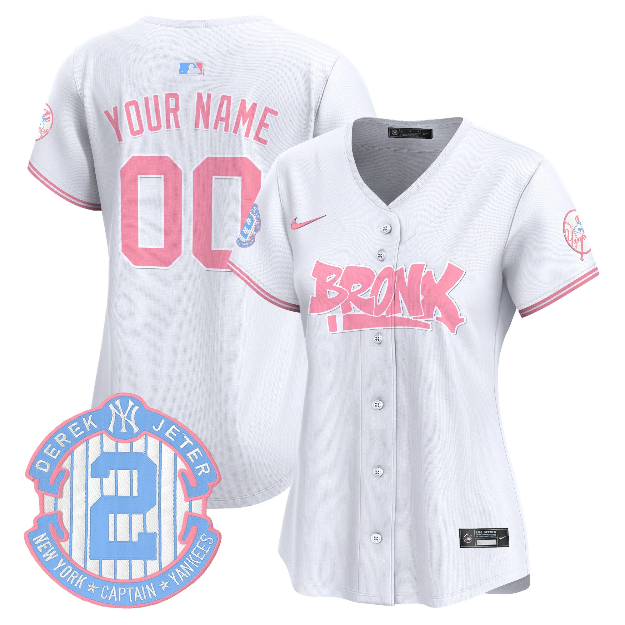 Yankees The Bronx Graffiti Bubblegum Pink Vapor Premier Limited Custom Jersey - All Stitched - Women, White