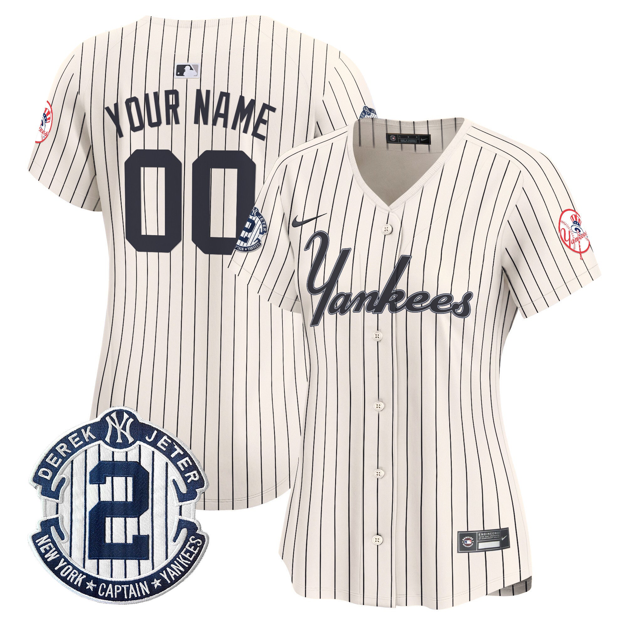 Yankees Throwback Vapor Premier Limited Custom Jersey - All Stitched - Women, Pinstripe Cream