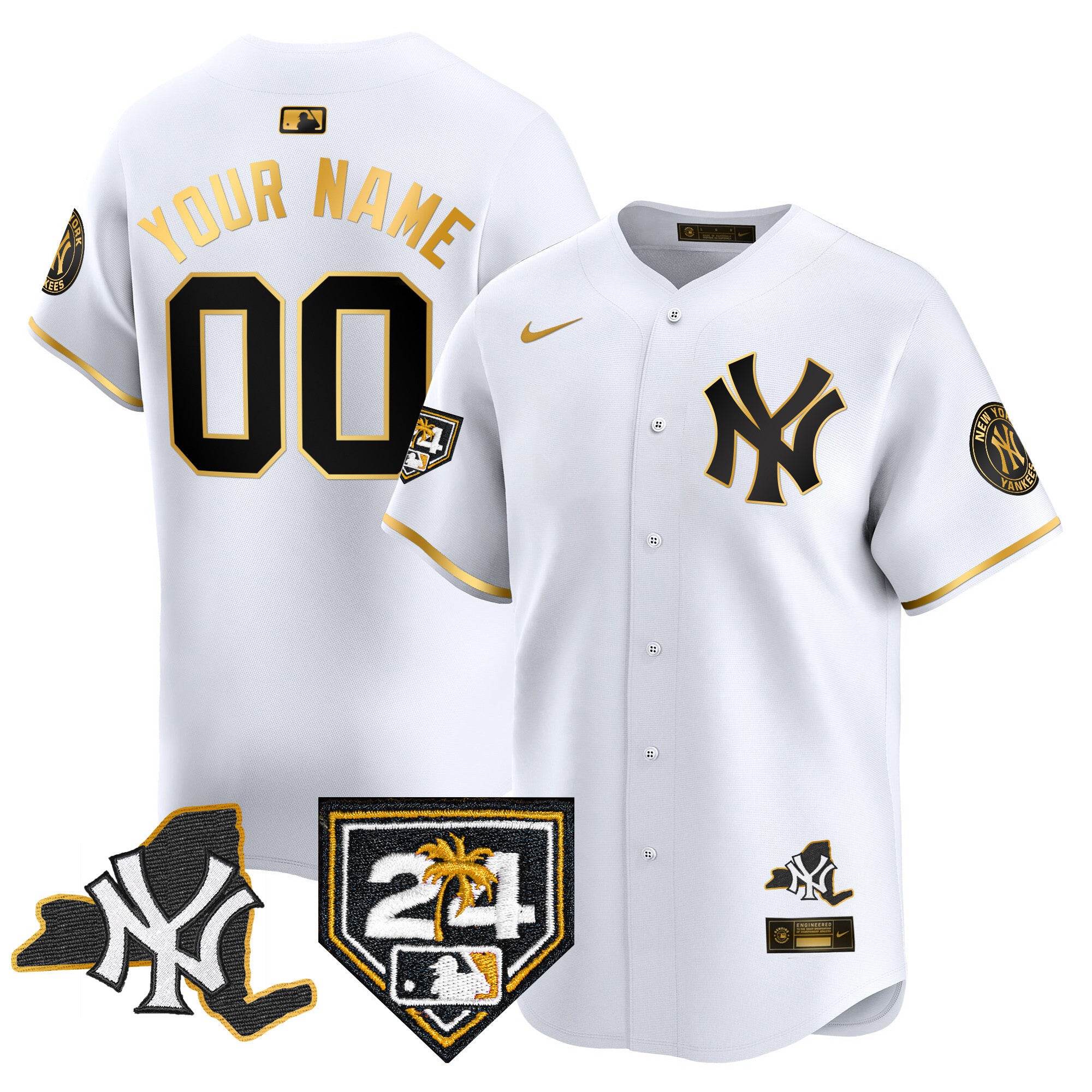 Yankees Vapor Premier Limited Custom Jersey - New York Patch - All Stitched - Men, White Gold