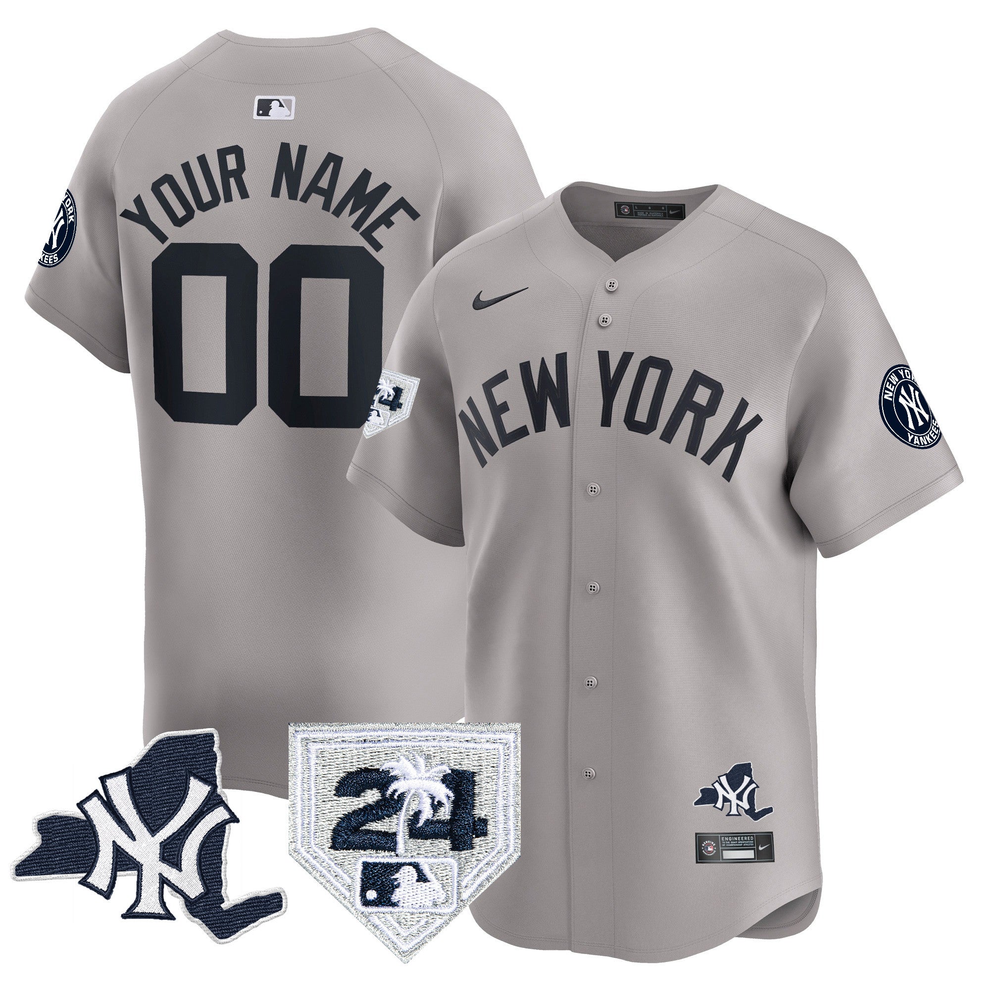 Yankees Vapor Premier Limited Custom Jersey - New York Patch - All Stitched - Men, Gray