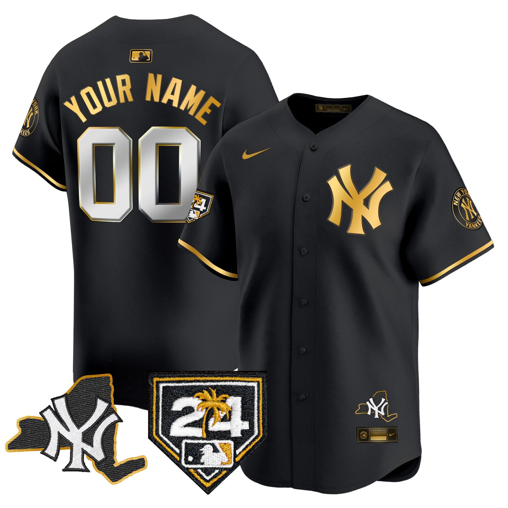 Yankees Vapor Premier Limited Custom Jersey - New York Patch - All Stitched - Men, Black Gold