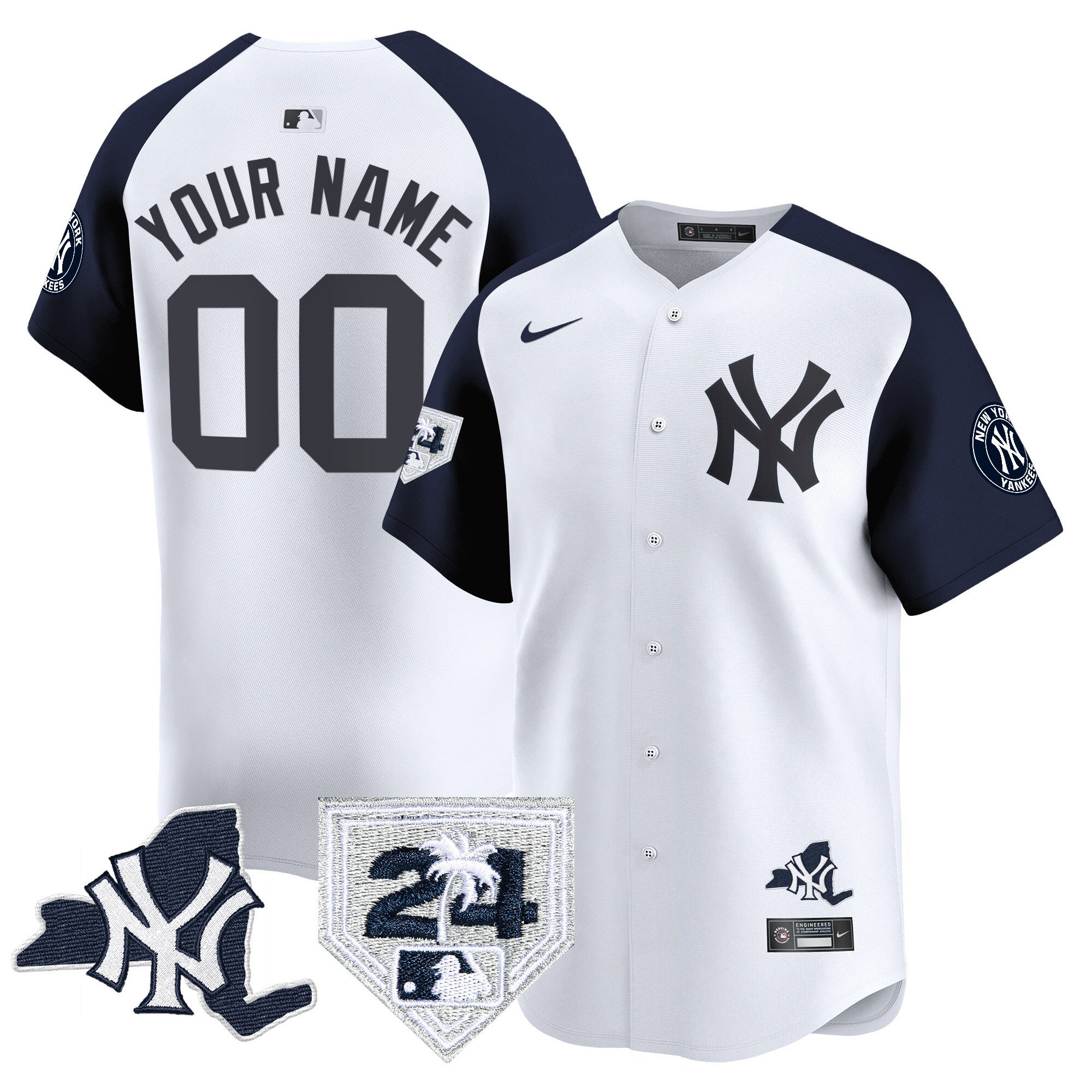 Yankees Vapor Premier Limited Custom Jersey - New York Patch - All Stitched - Youth, White Alternate